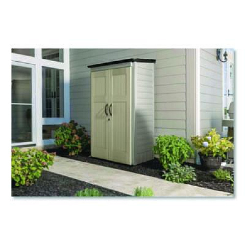Rubbermaid Vertical Storage Shed, 53 cu ft, 2.5 ft x 4 ft x 7 ft, Sandstone/Faint Maple (5L3000SDONX)