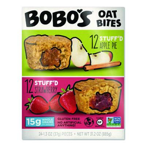 Bobo's Stuff'd Oatmeal Bites, Two-Flavor Multi-Pack: Apple Pie and Strawberry, 1.3 oz Individually Wrapped, 24/Carton (00125)