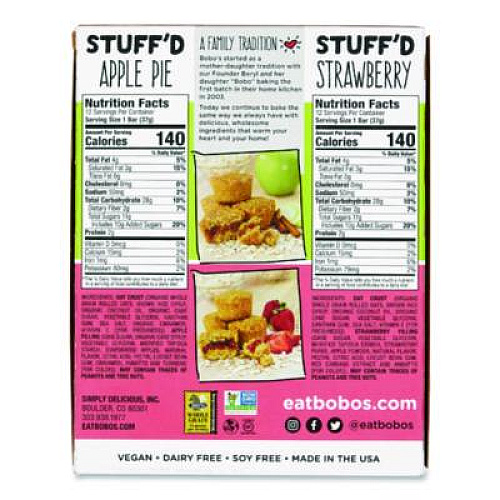 Bobo's Stuff'd Oatmeal Bites, Two-Flavor Multi-Pack: Apple Pie and Strawberry, 1.3 oz Individually Wrapped, 24/Carton (00125)