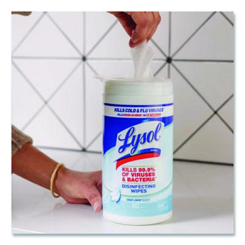 LYSOL Brand Disinfecting Wipes, 1-Ply, 7 x 7.25, Crisp Linen, White, 80 Wipes/Canister (89346)