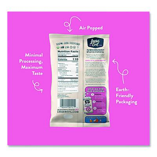LesserEvil Snack Organic Himalayan Pink Salt Popcorn, 0.88 oz Bag, 18/Carton (LSN00141)
