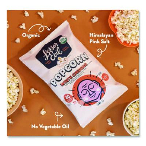 LesserEvil Snack Organic No Cheese Cheesiness Popcorn, Cheese, 0.88 oz Bag, 18/Carton (LSN00862)