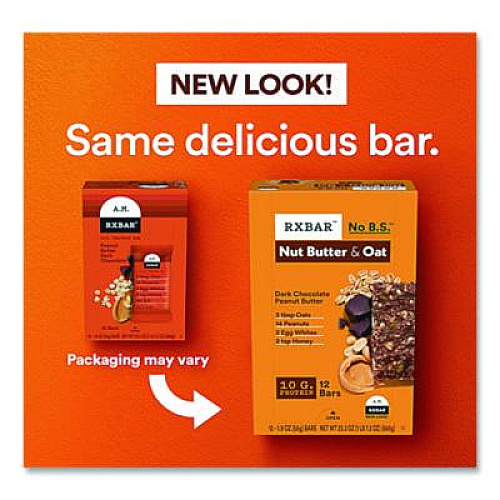 A.M. RXBAR Gluten-Free Peanut Butter Dark Chocolate Protein Bar, 1.9 oz Bar, 12/Box (KEE00718)