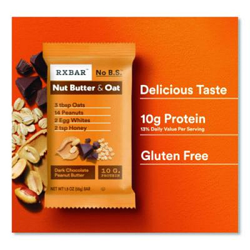 A.M. RXBAR Gluten-Free Peanut Butter Dark Chocolate Protein Bar, 1.9 oz Bar, 12/Box (KEE00718)