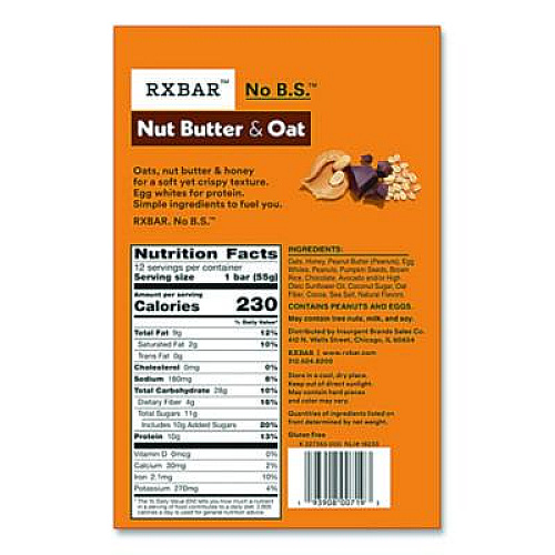 A.M. RXBAR Gluten-Free Peanut Butter Dark Chocolate Protein Bar, 1.9 oz Bar, 12/Box (KEE00718)
