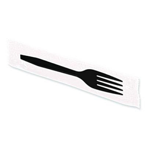 Berkley Square Dispens-a-Fork, Individually Wrapped, Mediumweight Fork, Plastic, Black, 100/Box (BEP90202)
