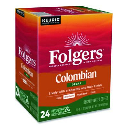 Folgers Colombian Decaf K-Cups, 24/ Box, 4 Boxes/Carton (0570CT)