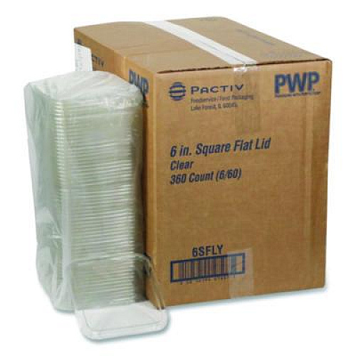 Pactiv Evergreen EarthChoice Recycled PET Container Lid, for 6" Square RPET Containers, 6.25 x 0.39 x 6.25, Clear, Plastic, 360/Carton (6SFLY)