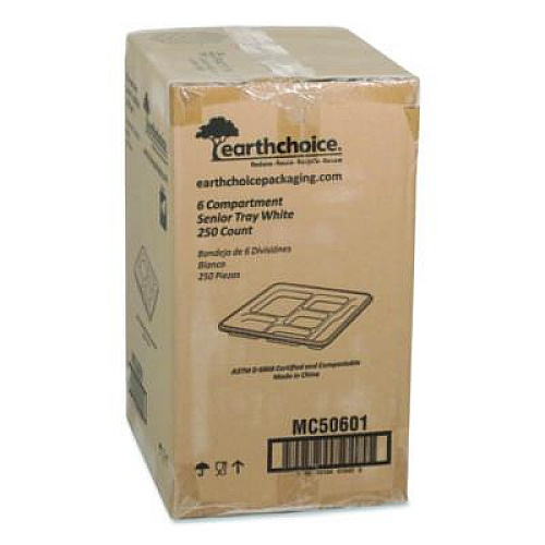 Pactiv Evergreen Compostable Fiber Blend School Lunch Tray, Heavy Duty, 8 x 12 x 1, White, 250/Carton (MC50601)