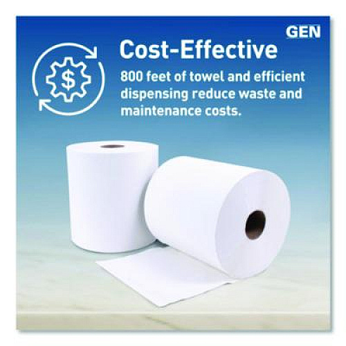 GEN Hardwound Roll Towels, 1-Ply, 8" x 800 ft, White, 6 Rolls/Carton (1820)