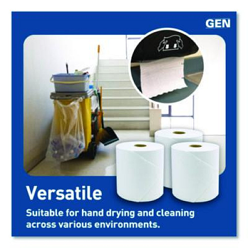 GEN Hardwound Roll Towels, 1-Ply, 8" x 800 ft, White, 6 Rolls/Carton (1820)