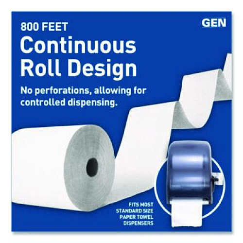 GEN Hardwound Roll Towels, 1-Ply, 8" x 800 ft, White, 6 Rolls/Carton (1820)