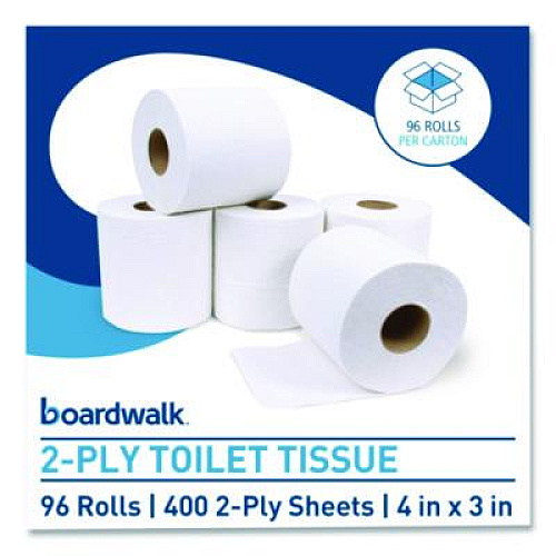 Boardwalk Two-Ply Toilet Tissue, Septic Safe, White, 400 Sheets/Roll, 96 Rolls/Carton (6144)