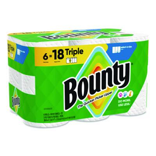 Bounty Select-a-Size Kitchen Roll Paper Towels, 2-Ply, 5.9 x 11, White, 123 Sheets/Triple Roll, 6 Rolls/Carton (16020)