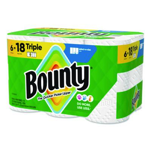 Bounty Select-a-Size Kitchen Roll Paper Towels, 2-Ply, 5.9 x 11, White, 123 Sheets/Triple Roll, 6 Rolls/Carton (16020)