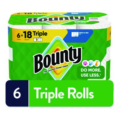 Bounty Select-a-Size Kitchen Roll Paper Towels, 2-Ply, 5.9 x 11, White, 123 Sheets/Triple Roll, 6 Rolls/Carton (16020)