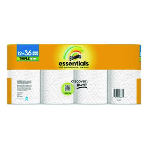 Bounty Essentials Select-A-Size Kitchen Roll Paper Towels, 2-Ply, 5.9 x 11, White, 162 Sheets/Triple Roll, 12 Rolls/Carton (16681)