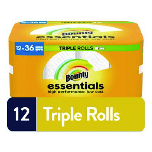 Bounty Essentials Select-A-Size Kitchen Roll Paper Towels, 2-Ply, 5.9 x 11, White, 162 Sheets/Triple Roll, 12 Rolls/Carton (16681)