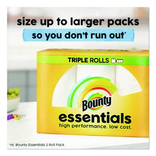 Bounty Essentials Select-A-Size Kitchen Roll Paper Towels, 2-Ply, 5.9 x 11, White, 162 Sheets/Triple Roll, 12 Rolls/Carton (16681)