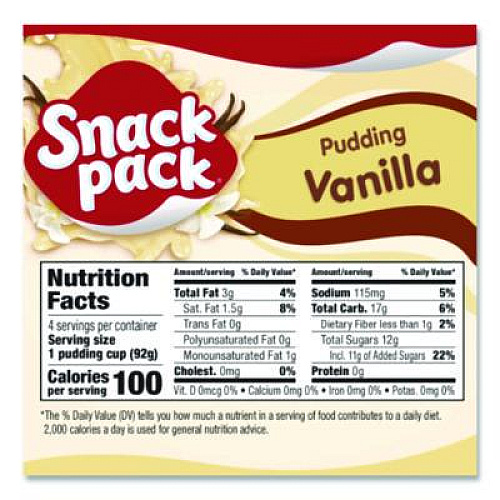 Snack Pack Pudding Cups, Vanilla, 3.5 oz Cup, 48/Carton (HUN55419)