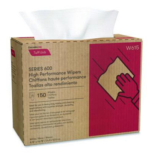Cascades PRO Tuff-Job Spunlace Towels, 1-Ply, 9.75 x 16.75, White, 150 Sheets/Pop-Up Box, 6 Boxes/Carton (W615)
