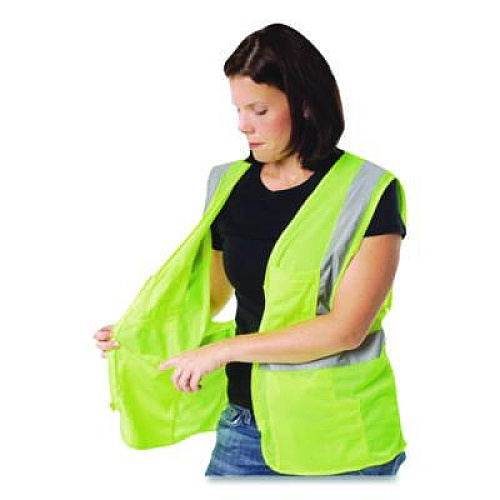 PIP ANSI Class 2 Four Pocket Zipper Safety Vest, Polyester Mesh, 5X-Large, Hi-Viz Lime Yellow (MVGZ4PLY5X)