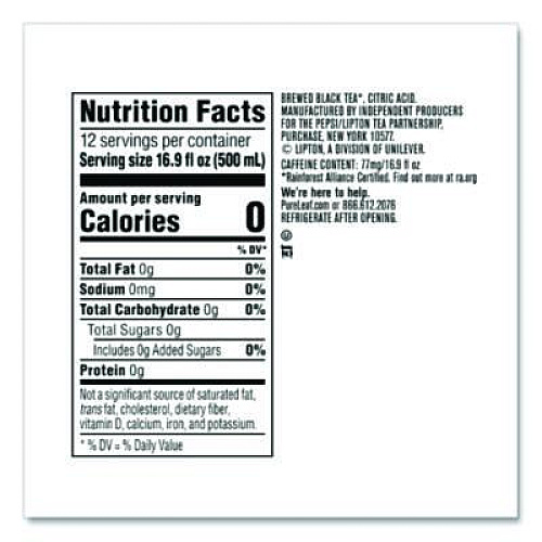 Pure Leaf Iced Tea, Unsweetened, 18.5 oz, 12/Carton (134072CT)