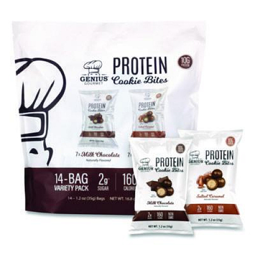 Genius Gourmet Protein Cookie Bites Variety Pack, Salted Caramel and Milk Chocolate, 1.2 oz Bag, 14/Box (22002521)