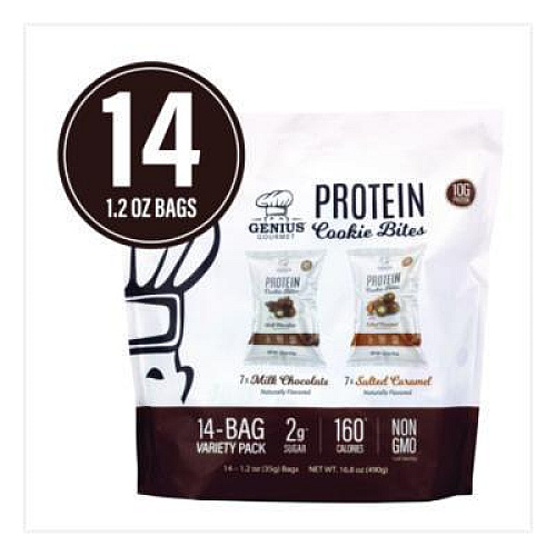 Genius Gourmet Protein Cookie Bites Variety Pack, Salted Caramel and Milk Chocolate, 1.2 oz Bag, 14/Box (22002521)