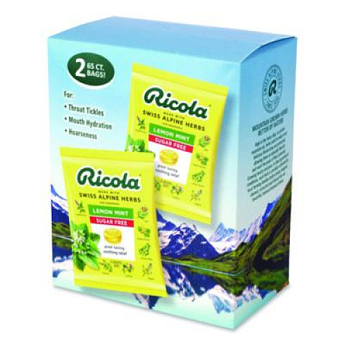 Ricola Sugar-Free Lemon Mint Herb Throat Drops, 65/Bag, 2 Bags/Pack (22002531)