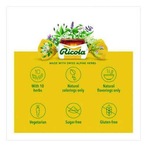 Ricola Sugar-Free Lemon Mint Herb Throat Drops, 65/Bag, 2 Bags/Pack (22002531)