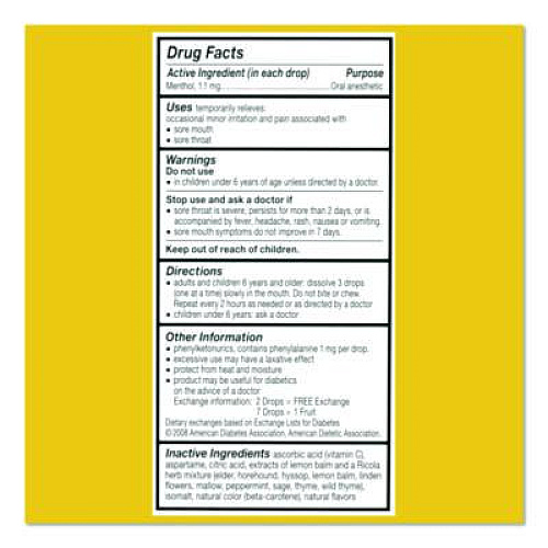 Ricola Sugar-Free Lemon Mint Herb Throat Drops, 65/Bag, 2 Bags/Pack (22002531)