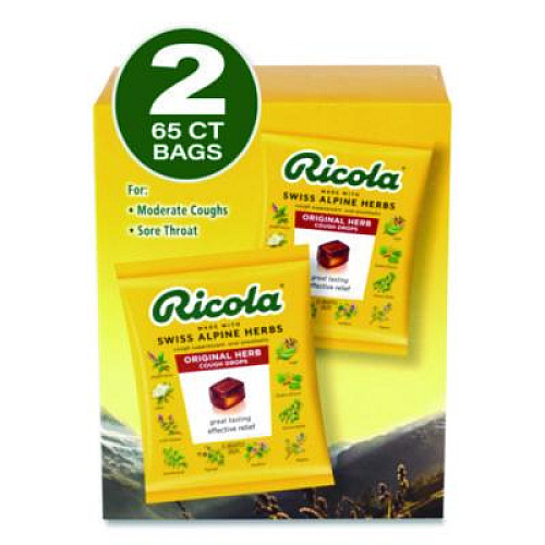 Ricola Cough Drops, Original Herb, 65/Bag, 2 Bags/Pack (22002532)