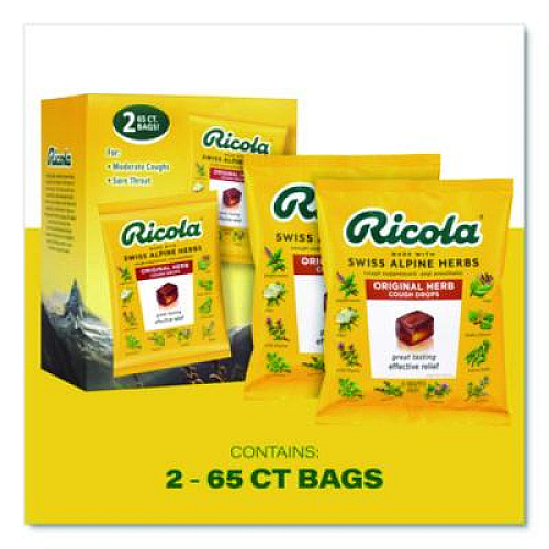 Ricola Cough Drops, Original Herb, 65/Bag, 2 Bags/Pack (22002532)