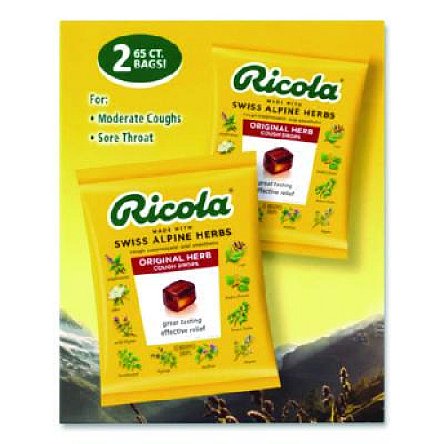 Ricola Cough Drops, Original Herb, 65/Bag, 2 Bags/Pack (22002532)