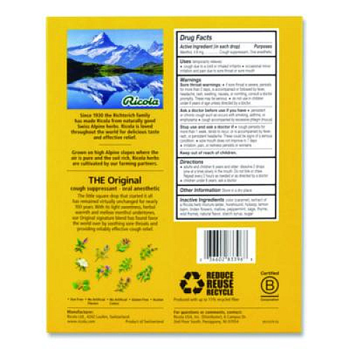 Ricola Cough Drops, Original Herb, 65/Bag, 2 Bags/Pack (22002532)