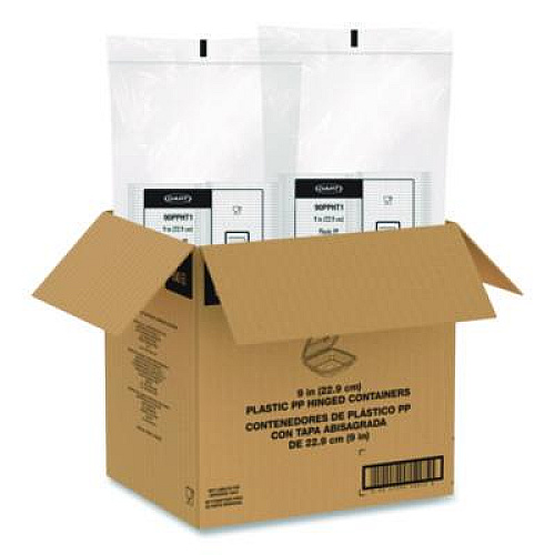 Dart Microwaveable Hinged Containers, ProPlanet Seal, 9 x 8.75 x 3, Clear, Plastic 150/Carton (90PPHT1)