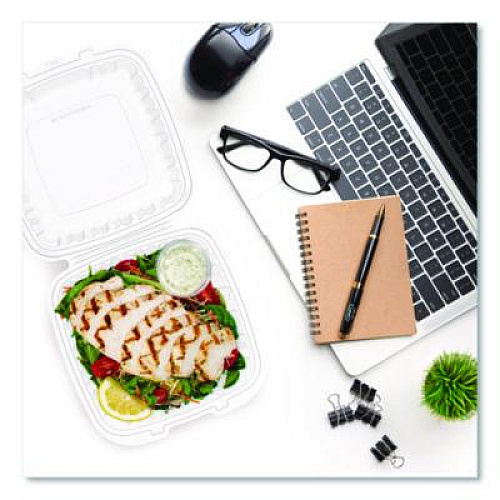 Dart Microwaveable Hinged Containers, ProPlanet Seal, 9 x 8.75 x 3, Clear, Plastic 150/Carton (90PPHT1)