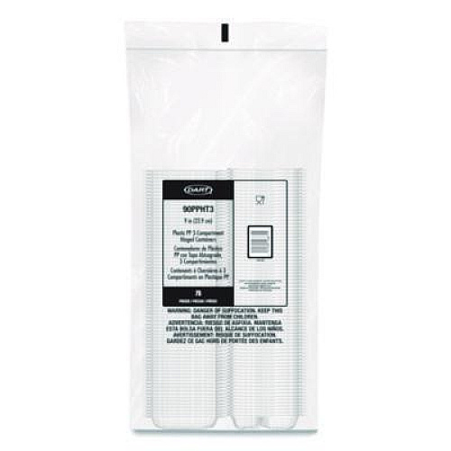 Dart Microwaveable Hinged Containers, ProPlanet Seal, 3 Compartments, 9 x 8.75 x 3, Clear, Plastic,150/Carton (90PPHT3)