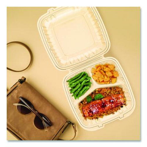 Dart Microwaveable Hinged Containers, ProPlanet Seal, 3 Compartments, 9 x 8.75 x 3, Clear, Plastic,150/Carton (90PPHT3)
