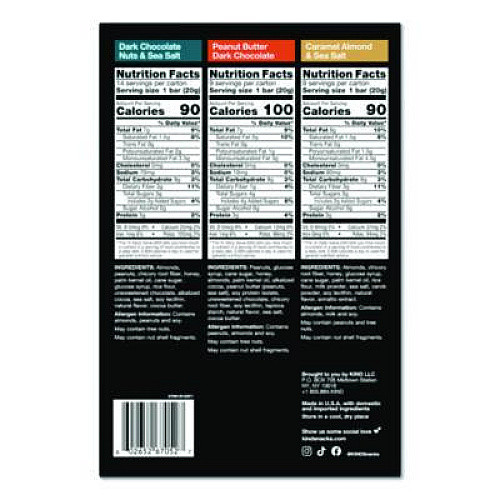 KIND Minis, Dark Chocolate Nuts Sea Salt/Caramel Almond Nuts Sea Salt, 0.7 oz Bar, 32 Bars/Carton (22000799)