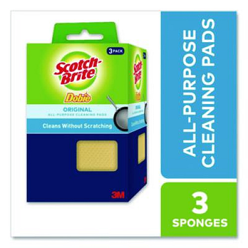 Scotch-Brite Dobie All-Purpose Cleaning Pad, 4.3 x 2.6, 0.5" Thick, Yellow, 3/Pack, 8 Packs/Carton (7232FCT)