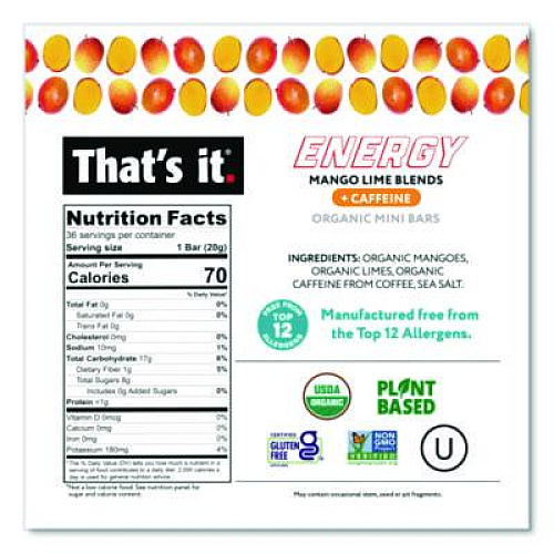 Thats it. Organic Energy Bars, Mango Lime, 0.7 oz Bar, 36/Box (22002520)