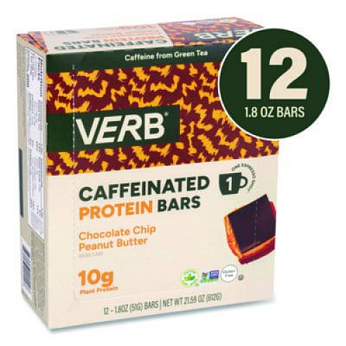 VERB Energy Caffeinated Protein Bar, Chocolate Chip Peanut Butter, 1.8 oz Bar, 12/Box (22002522)