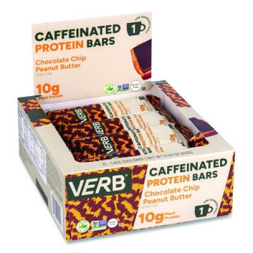 VERB Energy Caffeinated Protein Bar, Chocolate Chip Peanut Butter, 1.8 oz Bar, 12/Box (22002522)