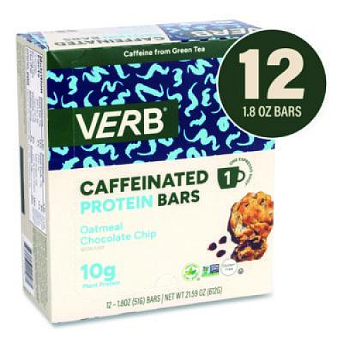VERB Energy Caffeinated Protein Bar, Oatmeal Chocolate Chip, 1.8 oz Bar, 12/Box (22002523)