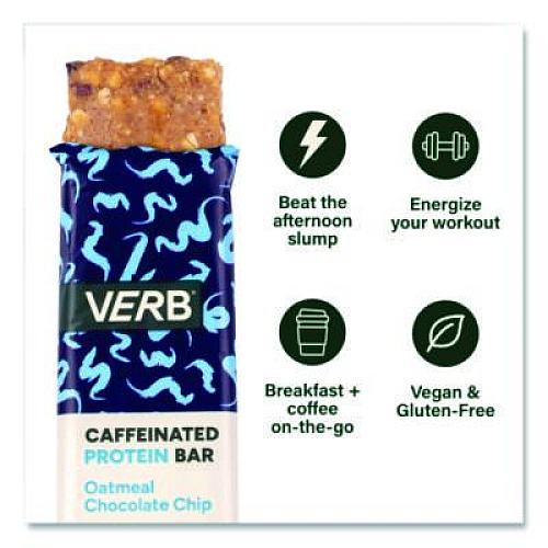 VERB Energy Caffeinated Protein Bar, Oatmeal Chocolate Chip, 1.8 oz Bar, 12/Box (22002523)