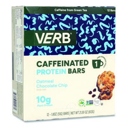VERB Energy Caffeinated Protein Bar, Oatmeal Chocolate Chip, 1.8 oz Bar, 12/Box (22002523)