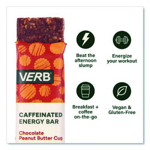 VERB Energy Caffeinated Energy Bar, Chocolate Peanut Butter Cup, 0.92 oz Bar, 16/Box (22002524)