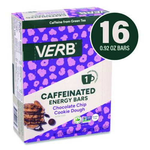 VERB Energy Caffeinated Energy Bar, Chocolate Chip Cookie Dough, 0.92 oz Bar, 16/Box (22002525)